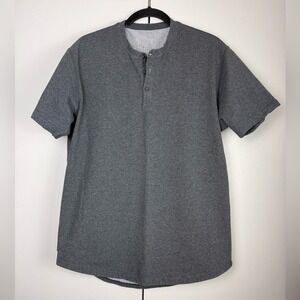 BYLT Premium Basics Drop Cut Henley Lux Shirt Charcoal Gray Large Short Sleeve